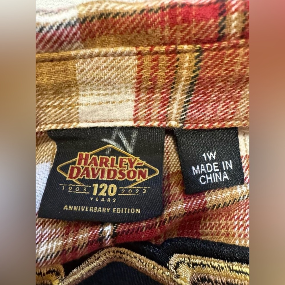 Harley-Davidson 120th Anniversary Flannel Shirt 1W Red Plaid - Picture 3 of 11